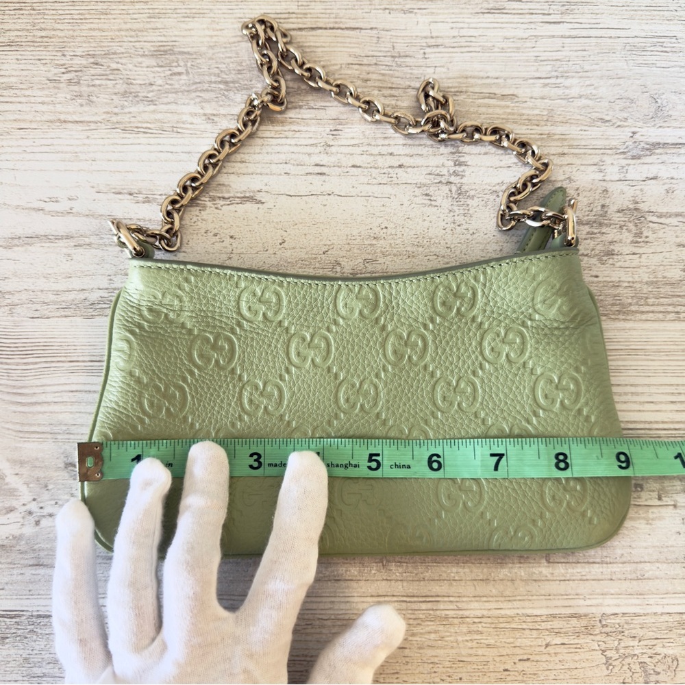 New Gucci Brainy GG Emblem leather shoulder crossbody mini bag pouch, green - Picture 6 of 13